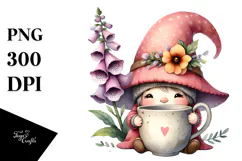 Cute Watercolor GNOME with Foxglove PNG Product Image 1