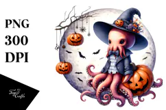 Halloween Octopus on Moon, PNG Product Image 1