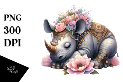 Whimsical Baby Rhino Sleeping PNG Product Image 1