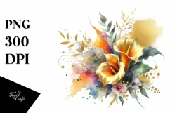 Vibrant Gold Foil Bouquet with Calla Lily | Clipart Product Image 3