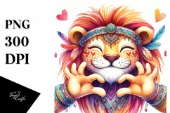 Boho Cute Lion Love Sign Watercolor Clipart Product Image 3