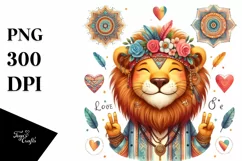 Boho Cute Lion Love Sign Watercolor Clipart Product Image 1