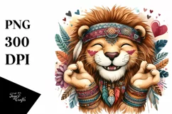 Boho Cute Lion Love Sign Watercolor Clipart Product Image 1
