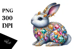 Colorful Diamond Bunny on Splashy Background PNG Product Image 1