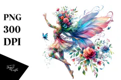 Jumping Fairy with Floral Wreath PNG Product Image 1