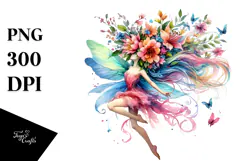 Fairy Jumping with Floral Wreath, PNG Product Image 1