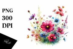 Vibrant Watercolor Wild Flowers | Sublimation | Clipart Product Image 1