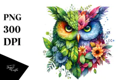 Vibrant Owl with Plant Leaves PNG Product Image 1