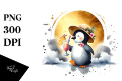 Watercolor Penguin in Beachwear PNG Product Image 1