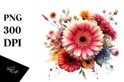 Colorful Gerbera Flower, Watercolor PNG Product Image 1