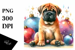Cute Watercolor Bullmastiff with Christmas Globes Product Image 1