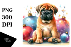 Cute Watercolor Bullmastiff with Christmas Globes Product Image 1