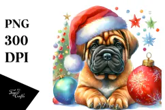 Cute Watercolor Bullmastiff with Christmas Globes Product Image 1
