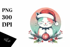 Colorful Pastel Cat Christmas PNG Product Image 3