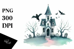 Simple Haunted House Halloween Clipart, PNG Product Image 1
