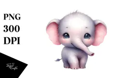 Digital Watercolor Cute Baby Elephant, Transparent PNG Product Image 1
