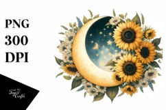 Vintage Postcard Half Moon with Sunflowers PNG Product Image 3