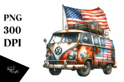 Watercolor Vintage Rusty Van with USA Flag Colors, 20 oz Product Image 1