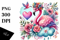 Boho Flamingo Holding Heart PNG Product Image 1