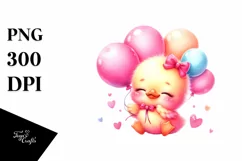 Cute Baby Duck with Balloons Clipart Product Image 3