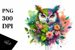 Vibrant Owl with Flowers PNG Product Image 1