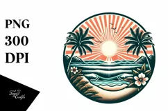 Vintage Seaside Sun,Summer Sticker Clipart Product Image 3