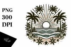Vintage Seaside Sun,Summer Sticker Clipart Product Image 3