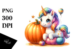 Vibrant Baby Unicorn Halloween Scene | Clipart Product Image 1