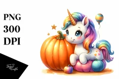 Vibrant Baby Unicorn Halloween Scene | Clipart Product Image 3