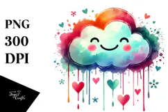 Colorful Smiling Watercolor Cloud PNG Product Image 1
