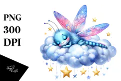 Vibrant Baby Dragonfly Sleeping on the Cloud PNG Product Image 1