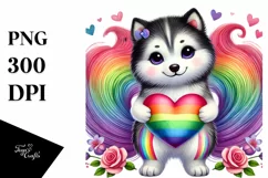 Cute Siberian Husky Heart PNG Product Image 1