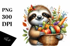 Baby Sloth, Basket Vegetables | Watercolor Clipart Product Image 1