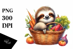 Baby Sloth, Basket Vegetables | Watercolor Clipart Product Image 3