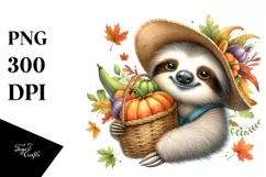 Baby Sloth, Basket Vegetables | Watercolor Clipart Product Image 3