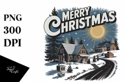 Merry Christmas Retro Illustration PNG Sublimation Product Image 1