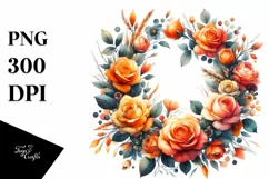 Colorful Orange Rose Wreath | Sublimation Clipart Product Image 1