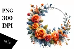 Colorful Orange Rose Wreath | Sublimation Clipart Product Image 3