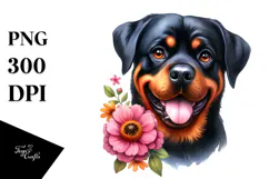 Watercolor Rottweiler Rock Star Flower In Mouth Product Image 1