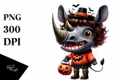 Watercolor Rhino Dressed Halloween Standing Up Human Like Product Image 3