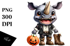Excited Rhino in Halloween Costume with Boots | Sublimation Product Image 1