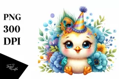 Colorful Baby Peacock with Party Hat | Sublimation | Clipart Product Image 1