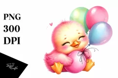 Cute Baby Duck with Balloons Clipart Product Image 3