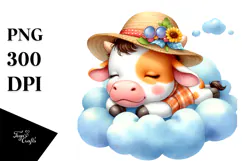 Vibrant Baby Cow Sleeping on Cloud PNG Product Image 1