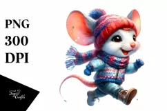 Cute Baby Mouse Running in Winter PNG Product Image 3
