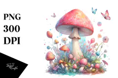 Magical Mushroom Watercolor Splash PNG Product Image 1