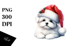 Cute Watercolor Maltese with Santa Hat Product Image 1