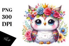 Vibrant Owl with Flower Crown | Sublimation | Clipart Product Image 1