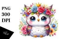 Vibrant Owl with Flower Crown | Sublimation | Clipart Product Image 1