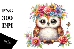 Vibrant Owl with Flower Crown | Sublimation | Clipart Product Image 1